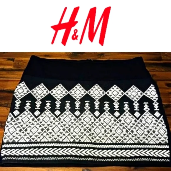 H&M Skirts Hm Black White Womens Mini Woven Fabric Embroidered
